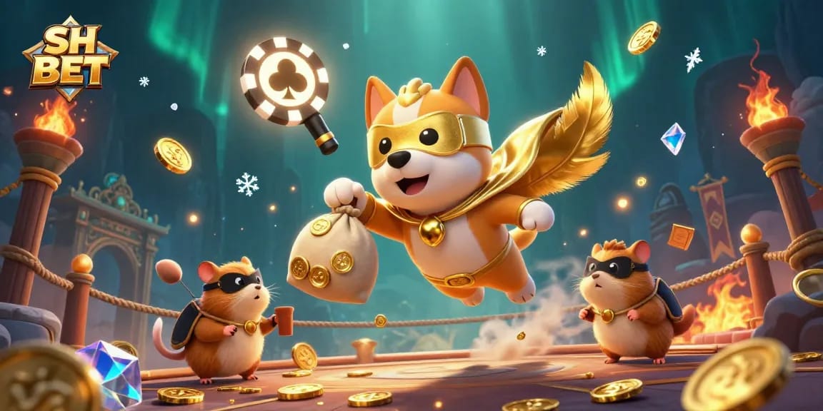 Experience thrilling moments with SH BET as a superhero dog flies over a vibrant casino scene.