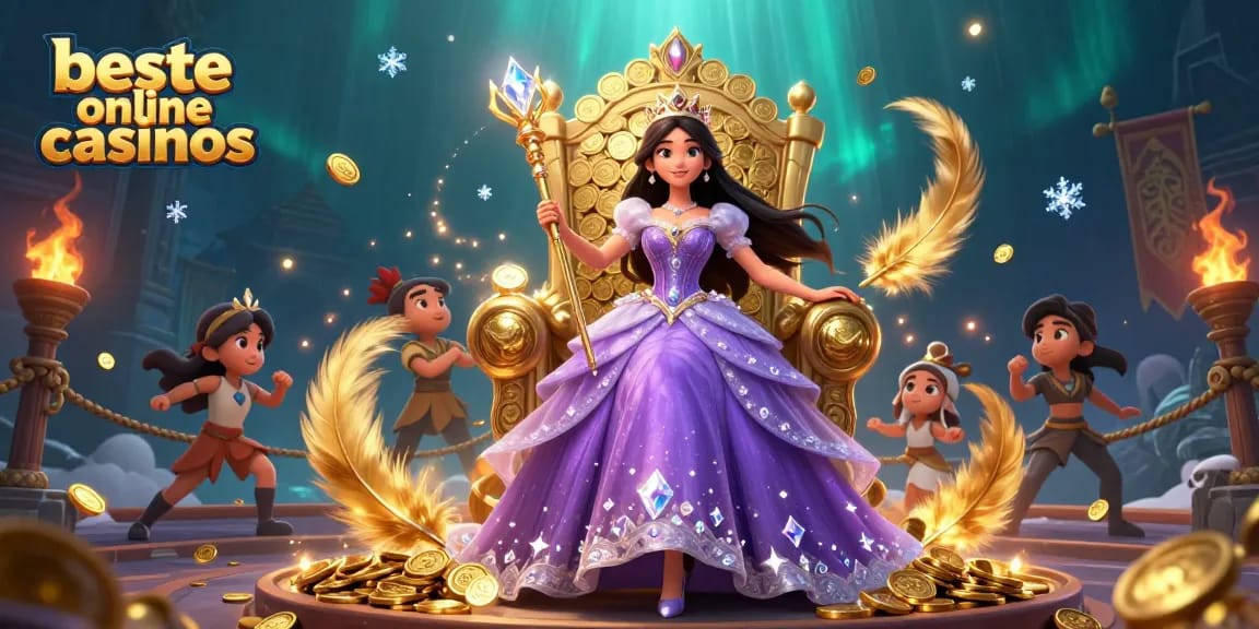 Play and win at the beste online casinos with vibrant games and dazzling visuals in this fantasy scene.