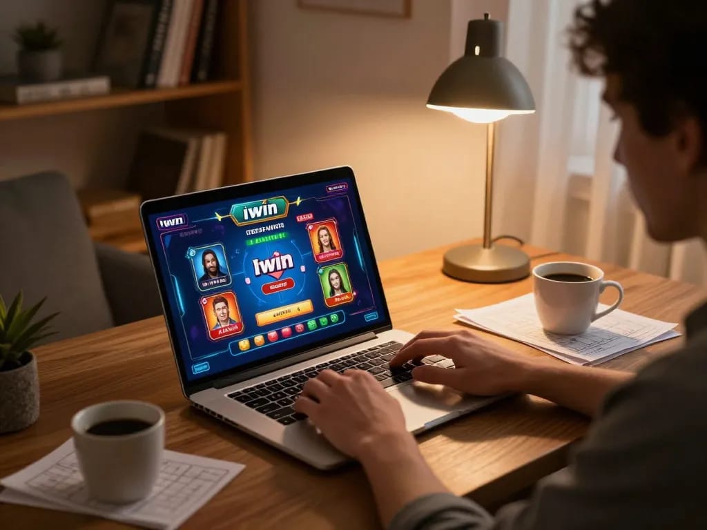 Iwin online gaming session with a player engaged in strategic gameplay at home.
