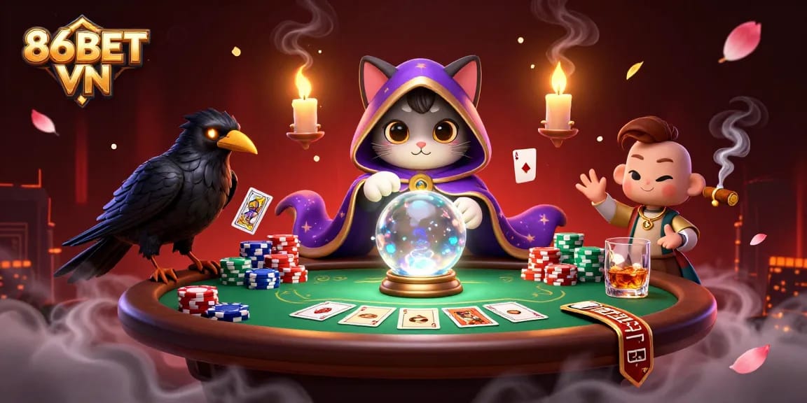 Engage in thrilling games with 86BET VN showcasing mystic elements and vibrant casino action.