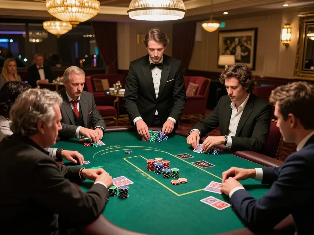 Experience the excitement of a high-stakes poker game at the casino featuring m118 players strategizing their bets.