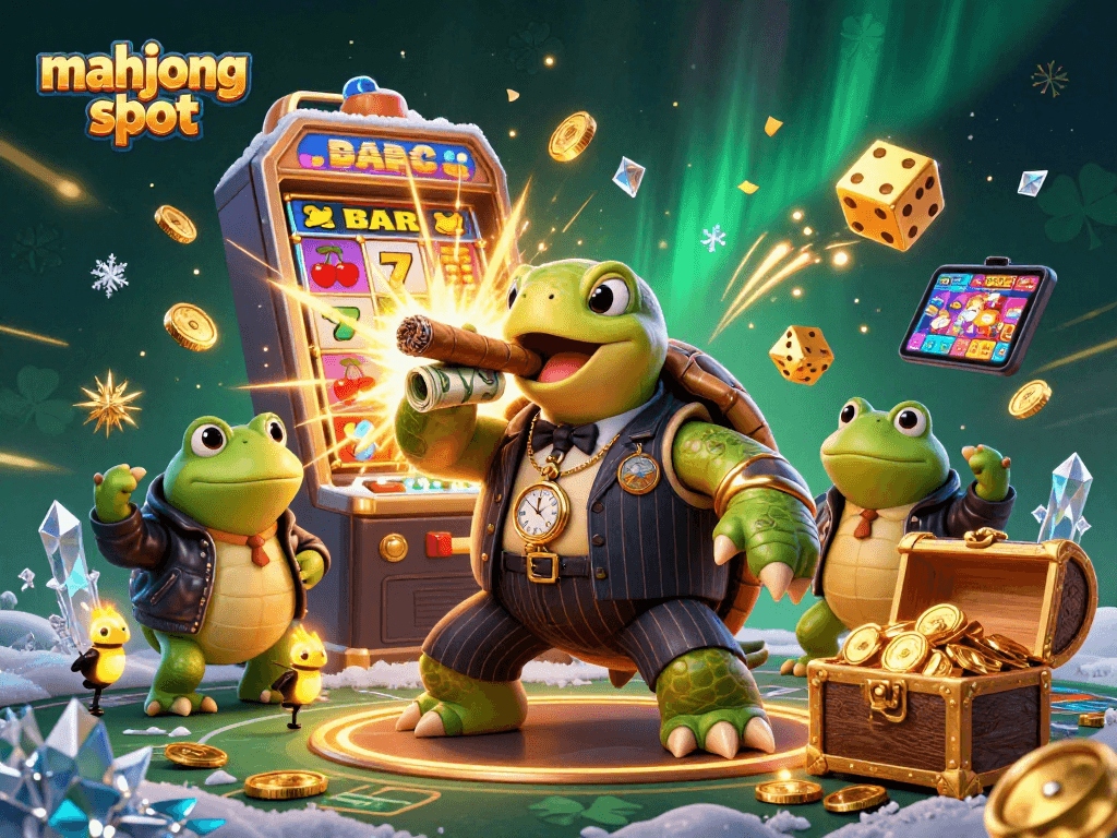 Spin the mahjong slot to reveal fortunes in this vibrant casino scene filled with luck and excitement.