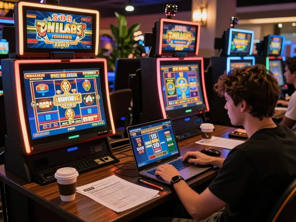 Engaging Slot88 online gaming session viewed on a laptop with strategic notes for responsible gambling.