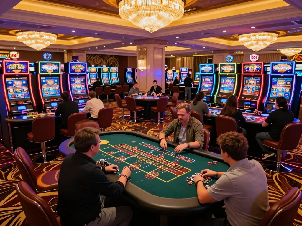 Pemain menikmati permainan roulette yang intens di lantai casino 88Pulsa yang hidup, menunjukkan kegembiraan dan permainan yang strategis.