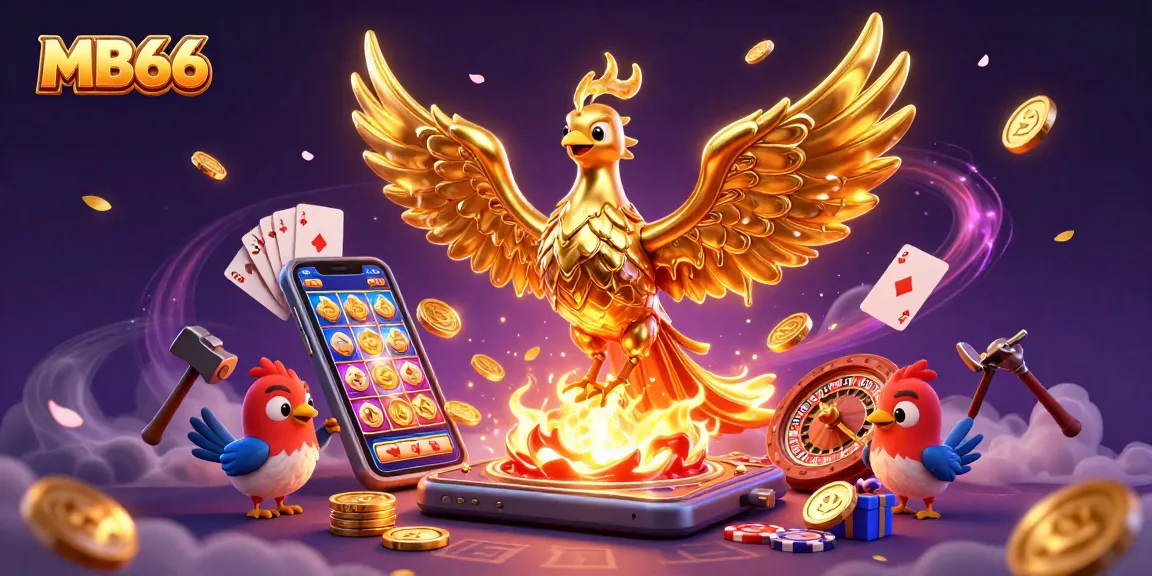 Experience the thrill of winning big at MB66 with a golden phoenix emerging from coins!