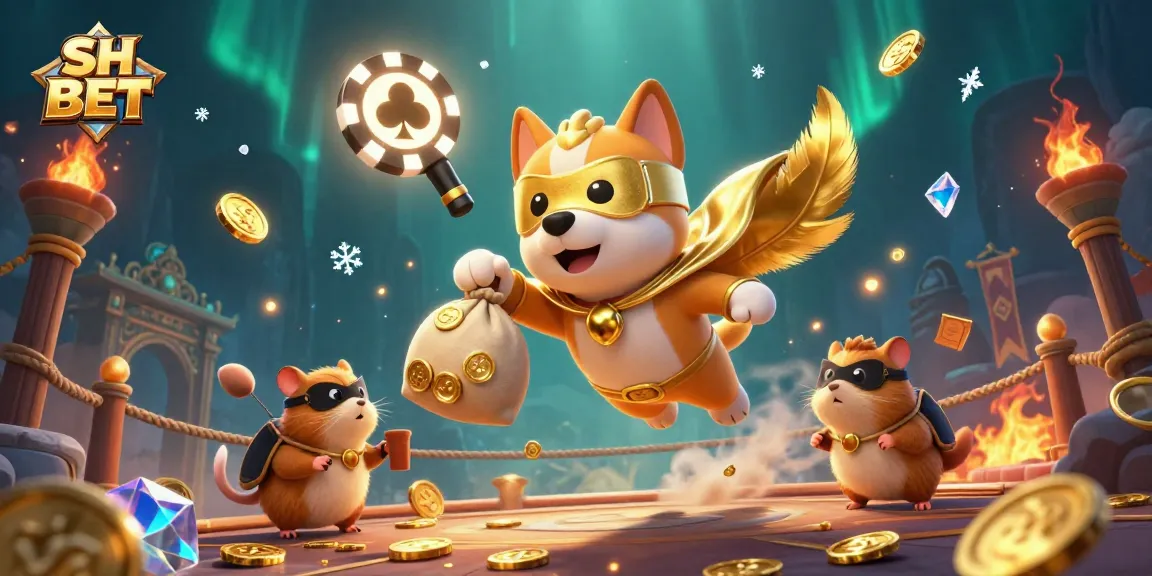 Experience thrilling moments with SH BET as a superhero dog flies over a vibrant casino scene.