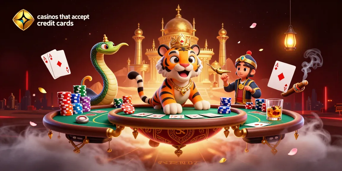 Experience thrilling action at casinos that accept credit cards with a vibrant scene of game elements and characters.