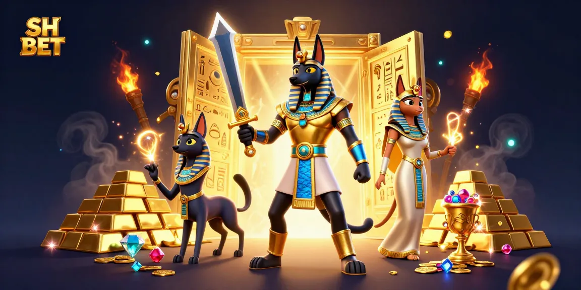 Engage with vibrant SH BET gaming symbols and golden treasure in this dynamic casino scene.