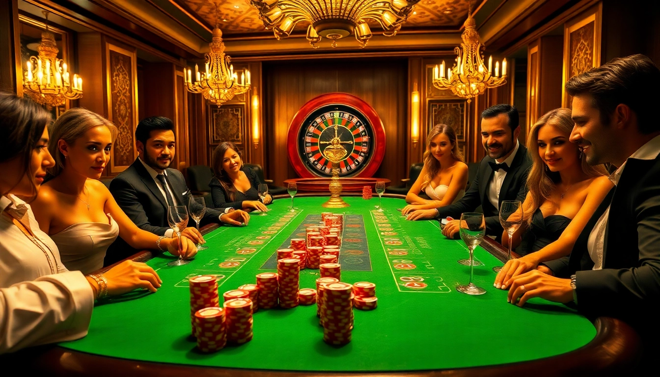 Experience thrilling gameplay at luxury138's lavish casino, featuring vibrant poker tables and eager players.