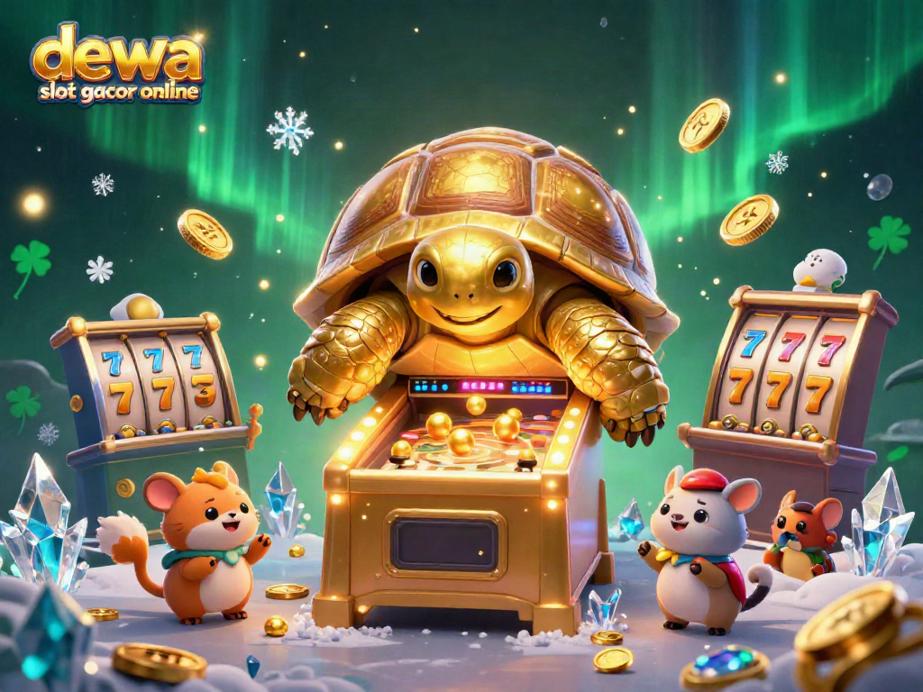 Menghadirkan dewa slot gacor online, kura-kura emas raksasa dengan mesin pinball, dan elemen slot dinamis yang menghibur.