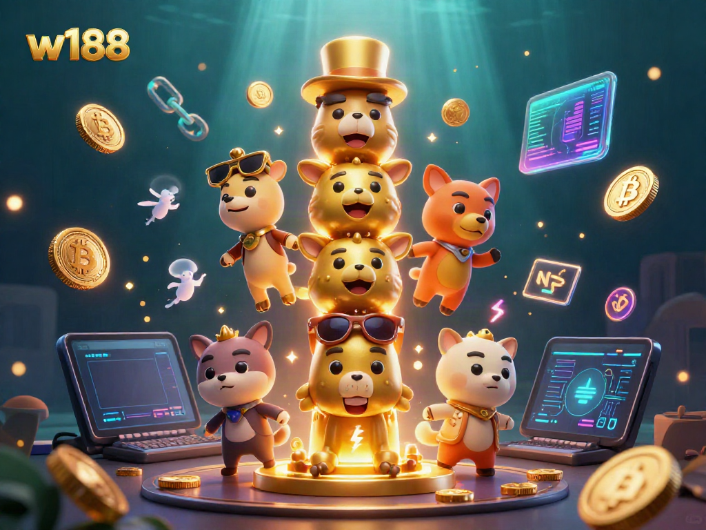 Engage with vibrant w188 casino excitement in a colorful 3D illustration featuring a golden totem pole.