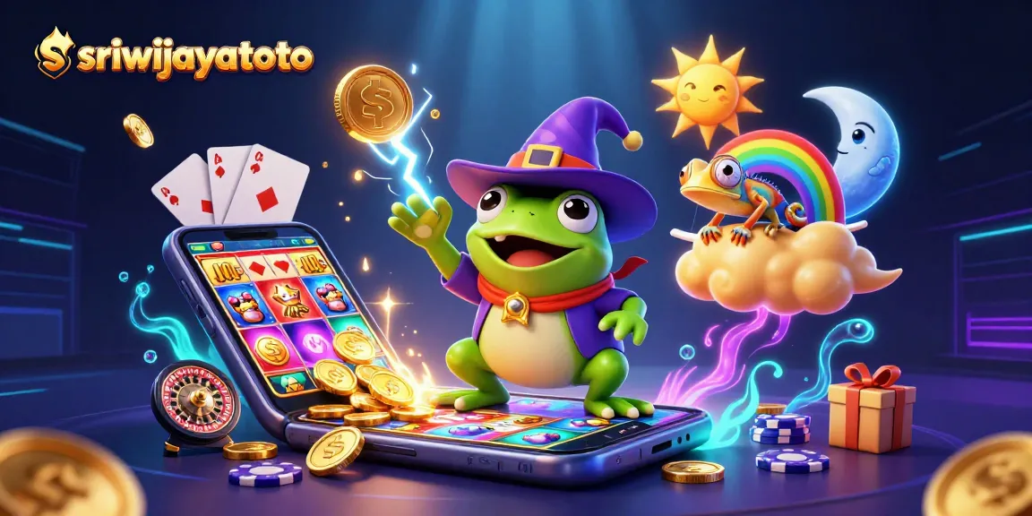 Spin and win at sriwijayatoto, where a wizard frog unleashes golden coins in a casino adventure.