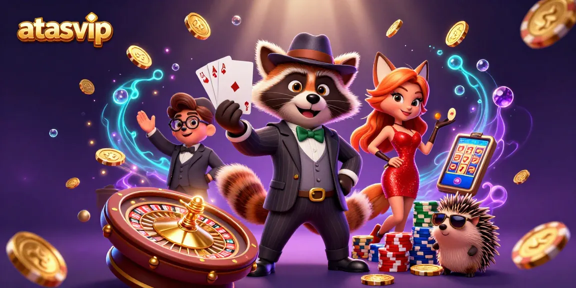 Experience the excitement of atasvip with vibrant gaming characters and dynamic casino elements.