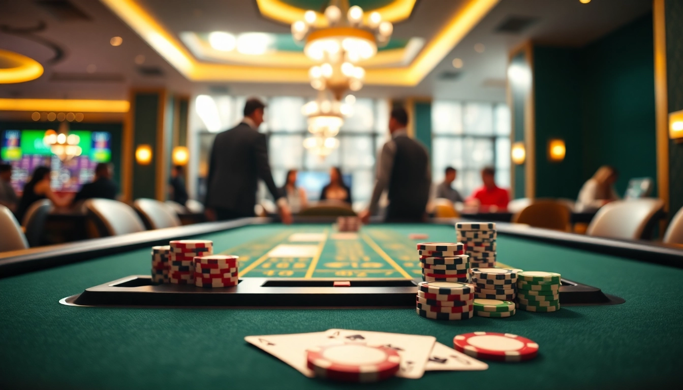 Die Atmosphäre von casinospielen.de erlebend, mit einem stilvollen Spieltisch und lebhaften Chips.