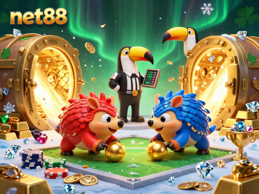 Engage with net88 in an exciting casino scene featuring rival pangolins competing with poker chips.