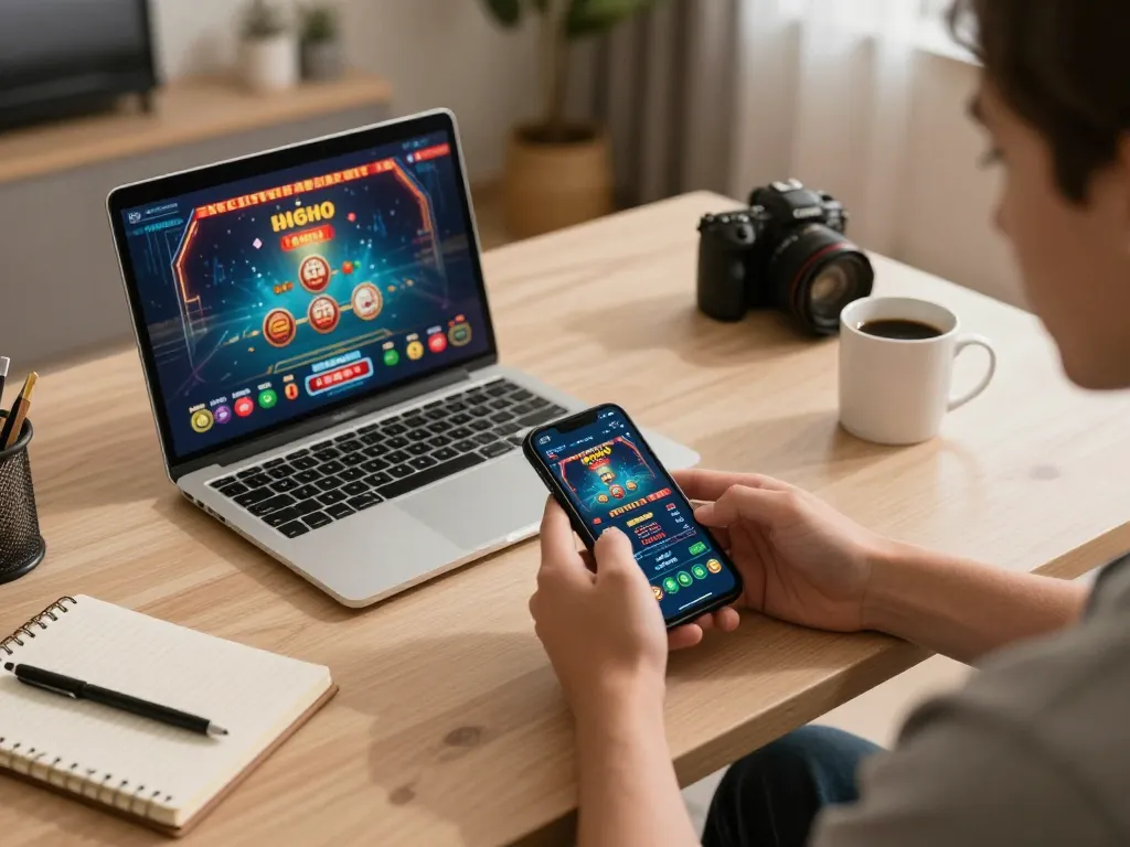 Engaging in tg88 đăng nhập on mobile app while monitoring betting strategies at a cozy home gaming setup.