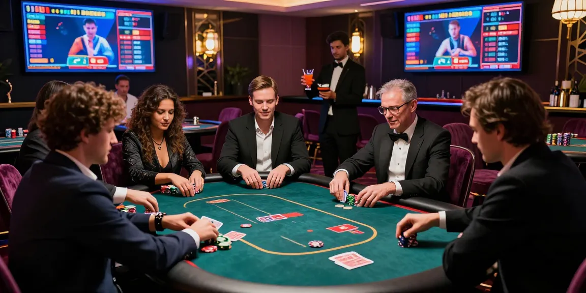 Exciting gaming atmosphere at iwin casino with engaged players around a poker table.