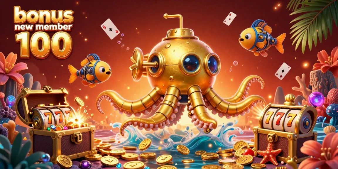 Grab the bonus new member 100 while exploring vibrant 3D treasures like gold coins and slot reels.