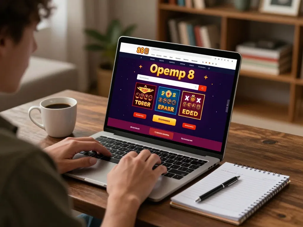 Player enjoys online gaming on open 88 platform in a cozy home setting, reviewing strategies.