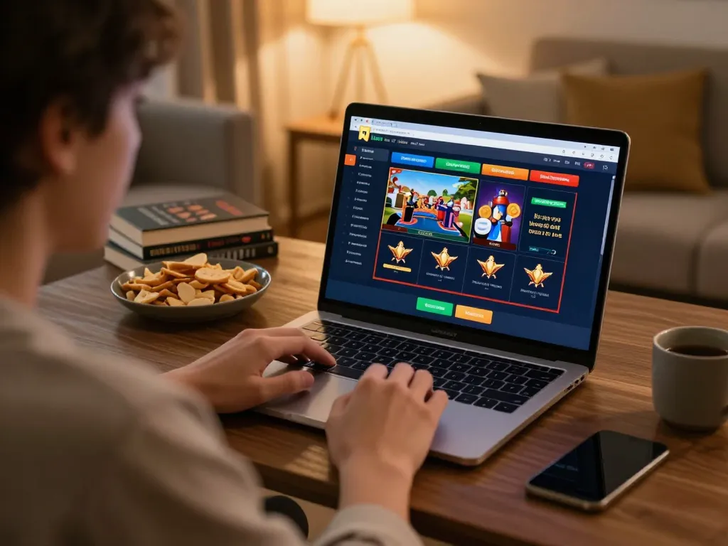 Experience strategic online betting at 9bet with a cozy home gaming setup featuring laptop and snacks