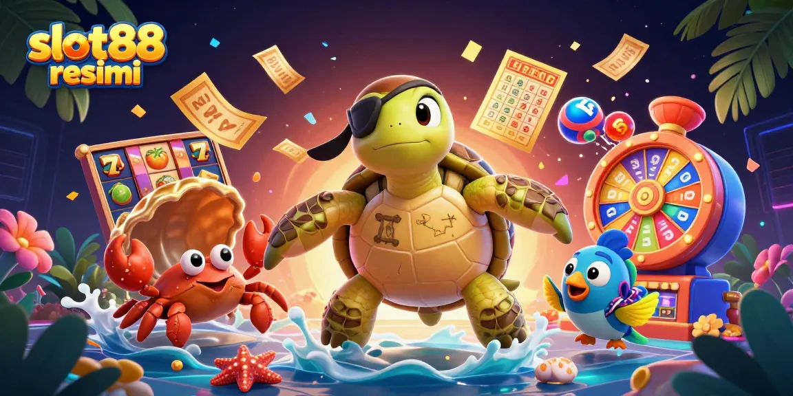 Menangkan jackpot di slot88 resmi dengan ilustrasi kasino yang menampilkan karakter laut ceria.