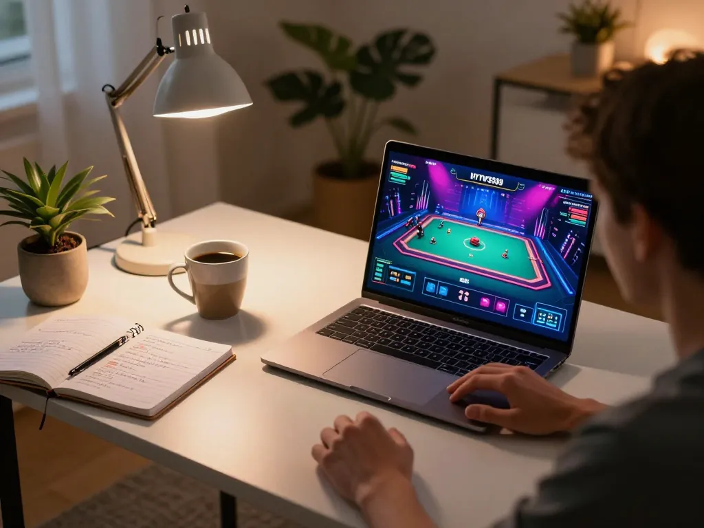 Player enjoying online gaming on HYTW3339 platform in a cozy home setting, showcasing strategic gameplay.