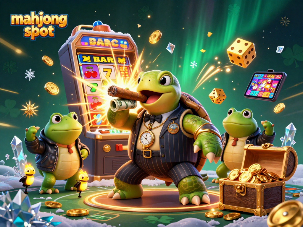 Spin the mahjong slot to reveal fortunes in this vibrant casino scene filled with luck and excitement.