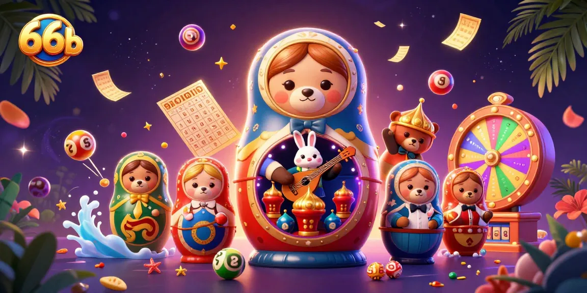 Engage in the vibrant world of 66b with colorful lottery elements and cheerful characters.