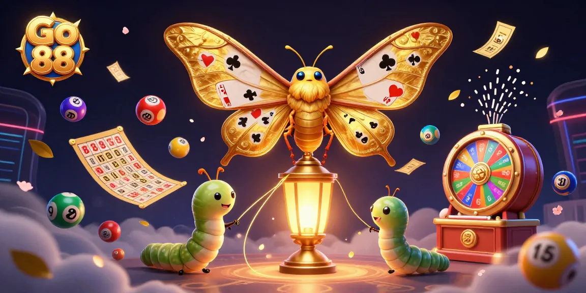 Experience excitement with Go 88 illustrated by a golden moth among vibrant casino elements, enhancing user engagement.