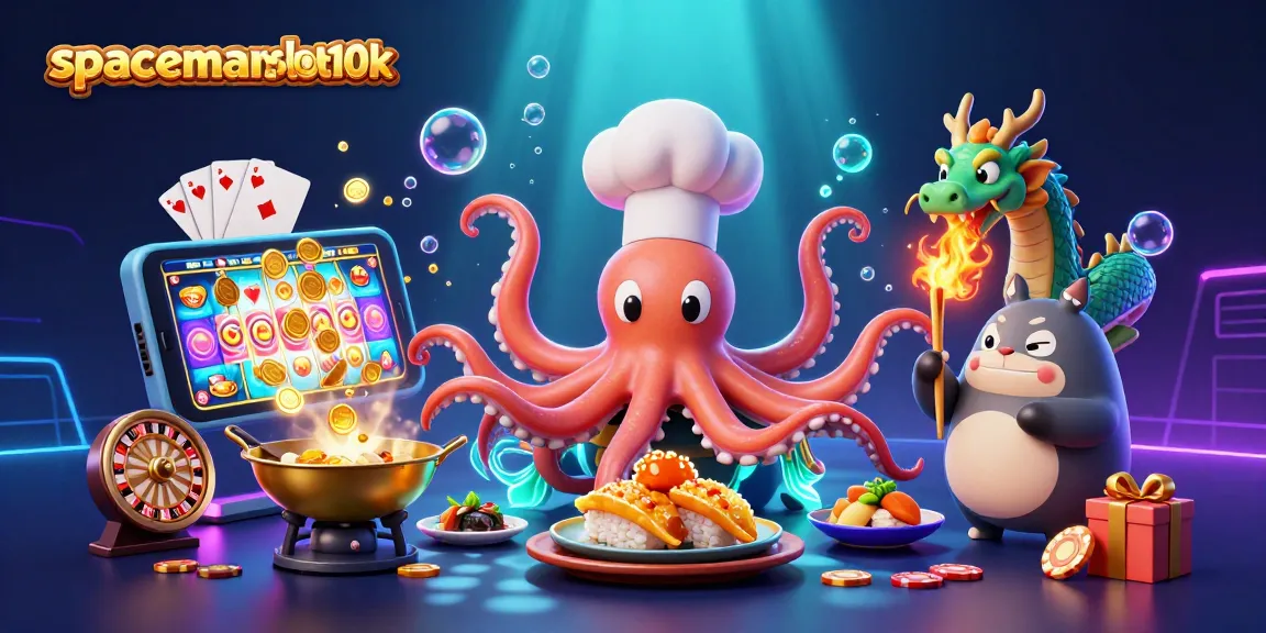 Experience winning with spacemanslot10k showcasing golden dishes, dynamic slot games, and vibrant casino elements.