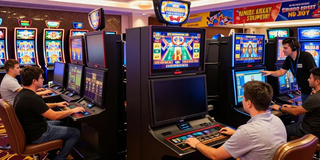 Exciting A80 online gaming environment showcasing vibrant players and colorful slot machines.