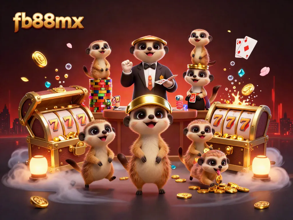 Experience thrilling gaming action at fb88mx with lively meerkats orchestrating an exciting casino scene.