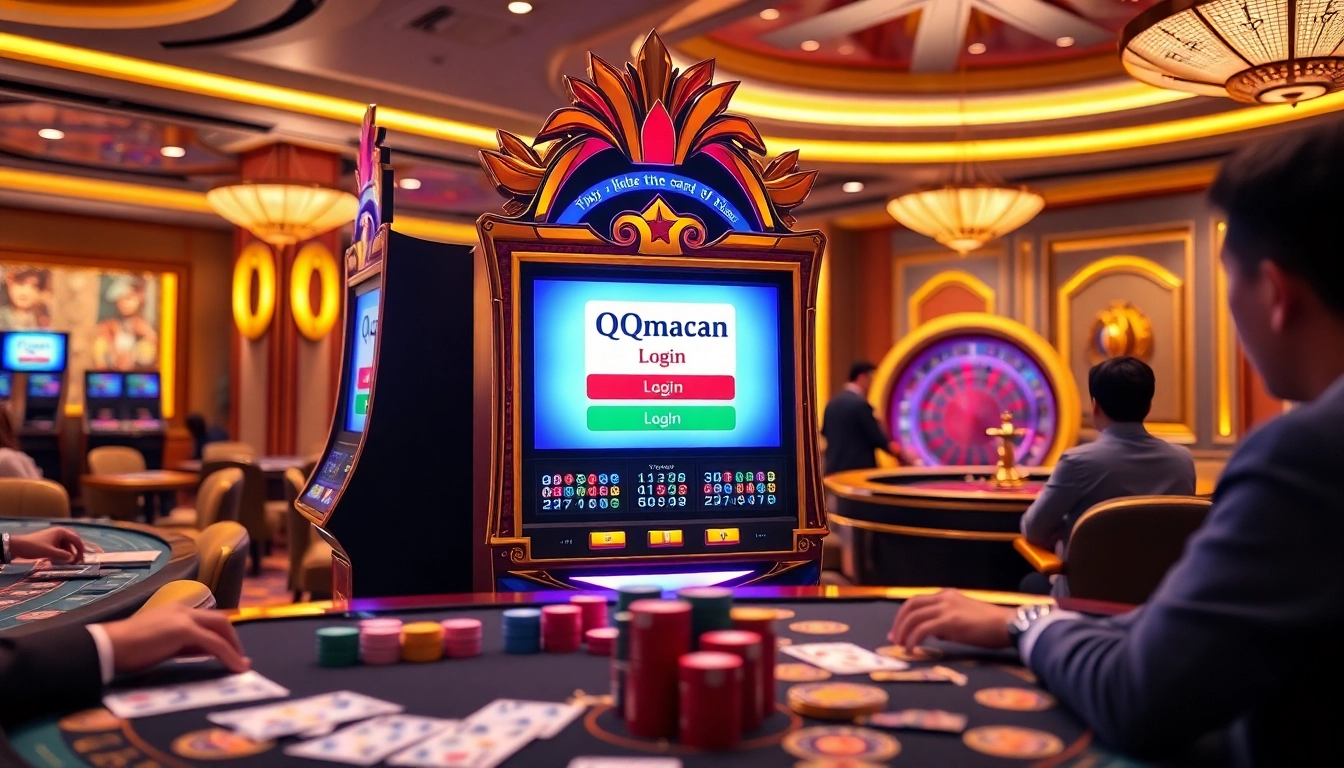 Experience the excitement of qqmacan login with vibrant casino slots and players betting.