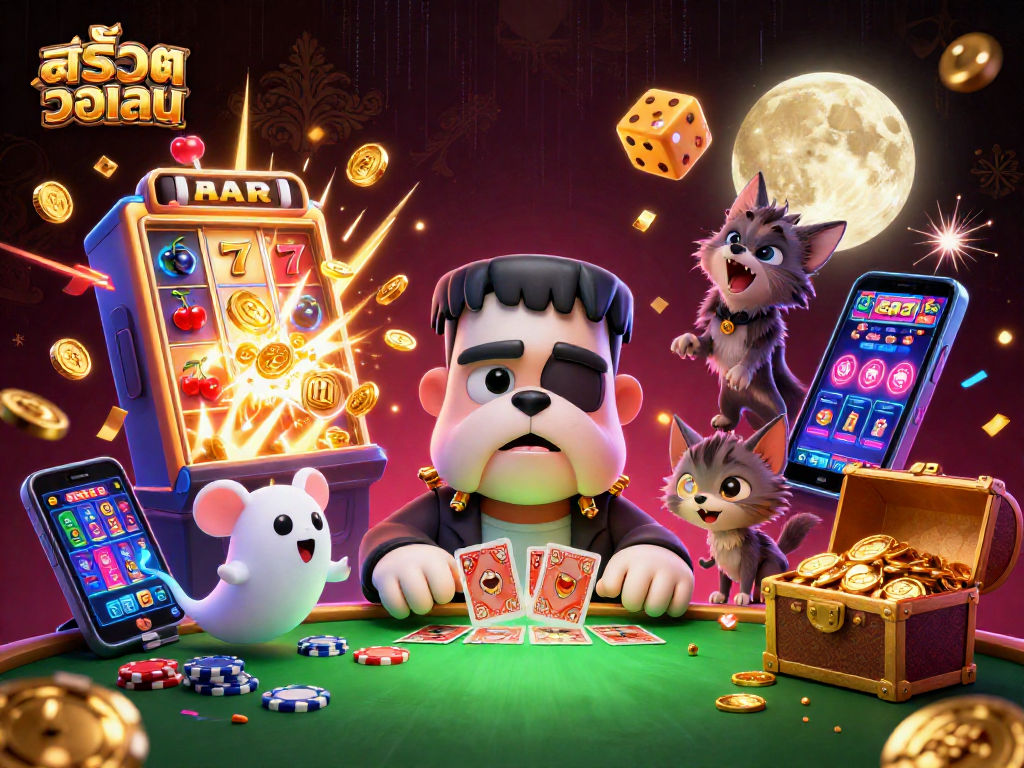 Experience thrilling สล็อตวอเลท action with monsters and jackpots in an engaging 3D casino scene.