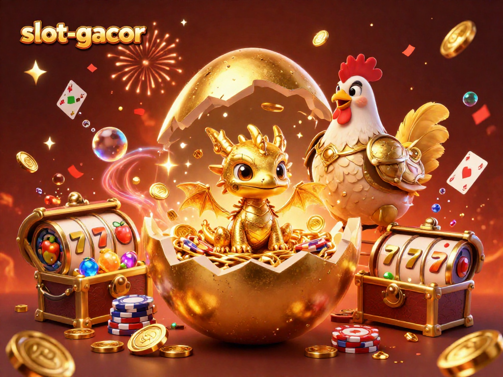 Experience the excitement of slot-gacor with golden dragon treasures amidst poker chips and vibrant casino symbols.