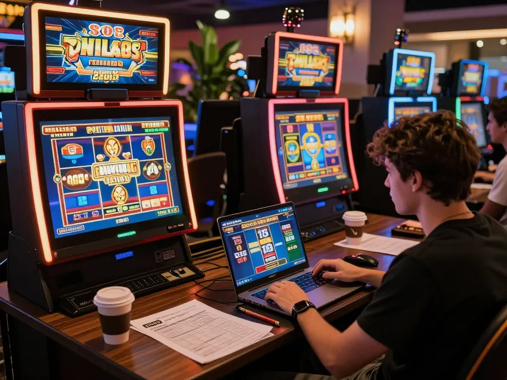 Engaging Slot88 online gaming session viewed on a laptop with strategic notes for responsible gambling.