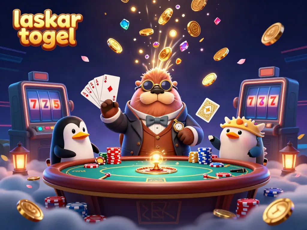 Experience intense gaming with laskar togel's iconic characters in a vibrant casino scene.
