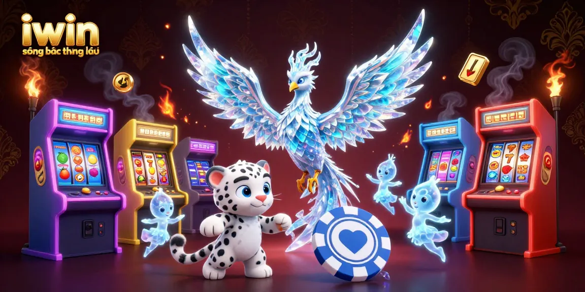 Engaging scene at iwin sòng bạc thượng lưu featuring a magical ice phoenix and colorful casino elements.