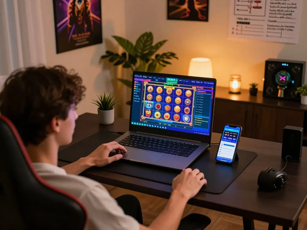 Terlibat dalam permainan PG Soft Demo Gratis di laptop dengan grafis slot yang menarik dan strategi taruhan yang terlihat.