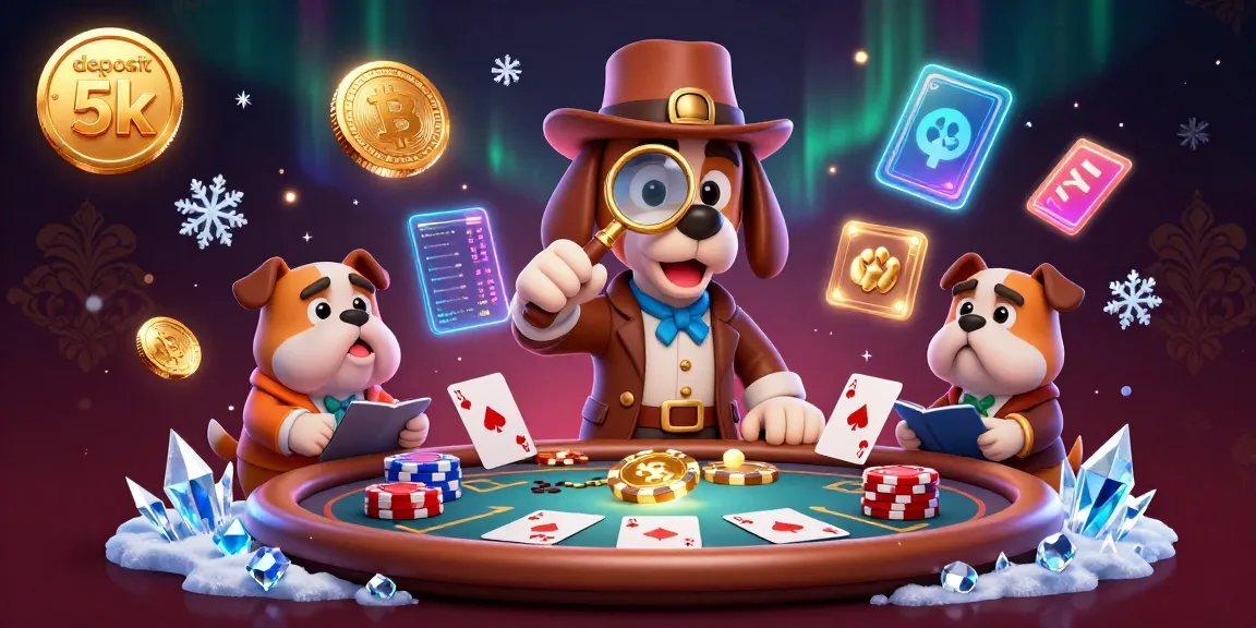Engage in thrilling poker actions with the deposit 5k reveal in a vibrant 3D illustration featuring detective characters.