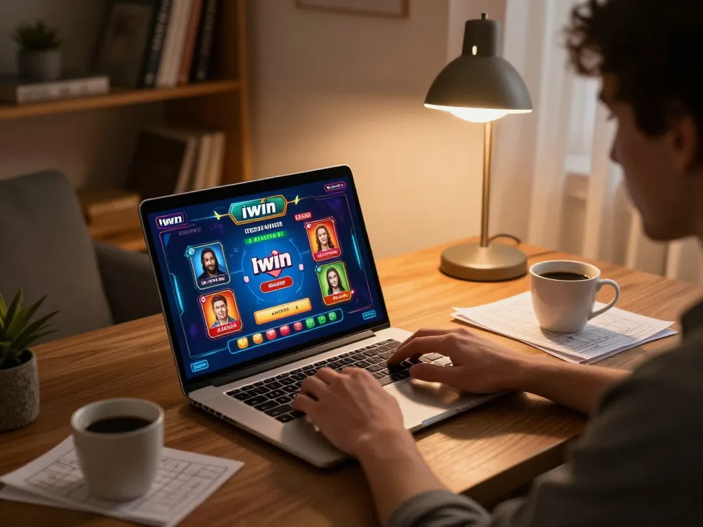 Iwin online gaming session with a player engaged in strategic gameplay at home.