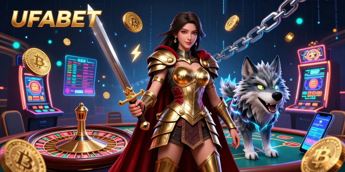 Engage with UFABET in an ultra-detailed casino scene featuring vibrant characters and digital currency elements.