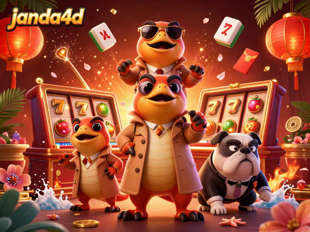 Rasakan keseruan bermain di JANDA4D dengan tiga raptor lucu menyamar di kasino VIP.