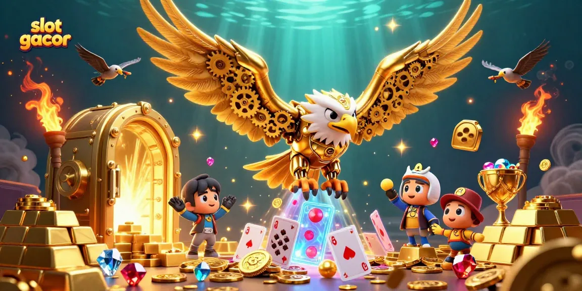 Permainan slot gacor yang megah dengan elemen jackpot bersinar dan karakter menarik yang beraksi.