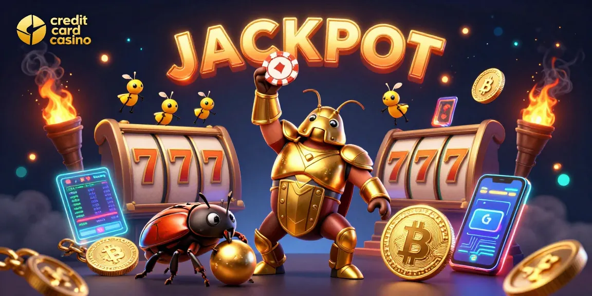 Experience the thrill of a credit card casino with a 3D beetle-themed victory celebration!