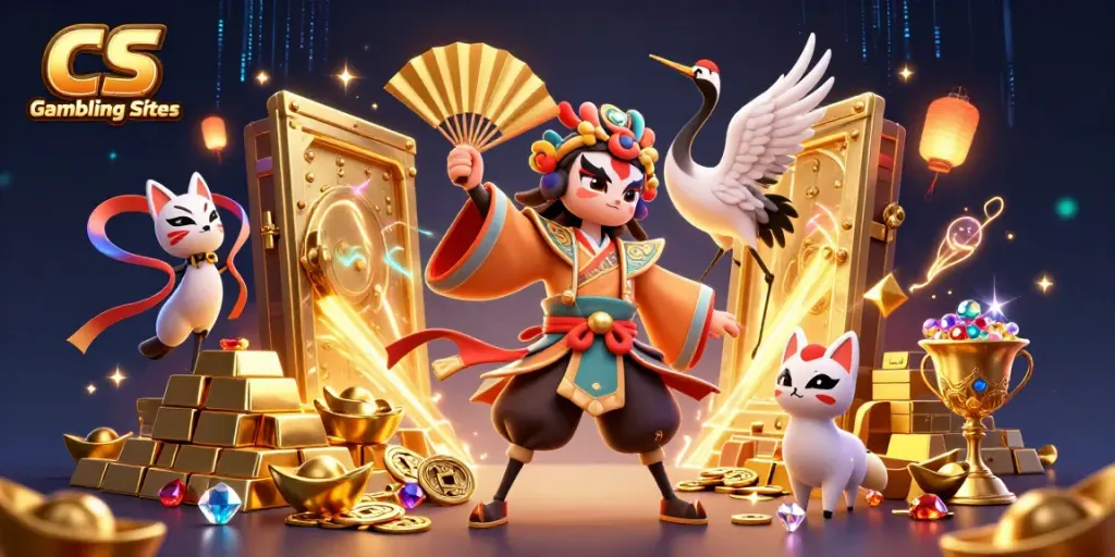 Experience excitement with CS Gambling Sites featuring vibrant characters and golden treasures.