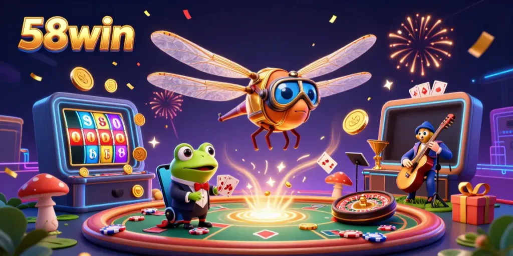 Experience excitement at 58win with a lively dragonfly casino scene showcasing vibrant games.