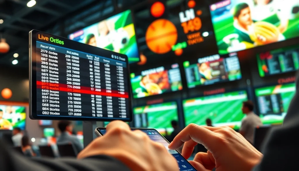 Engaging online betting scene with dynamic sports visuals and live odds display.