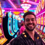 Slot Game memberikan suasana ceria dengan pemain merayakan kemenangan jackpot di kasino.