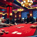 에볼루션 바카라 게임에서 플레이어들이 긴장한 모습으로 카드와 칩을 다루고 있는 장면.